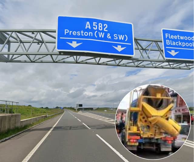 Major Blackpool Police update on closed M55 slip road after cement mixer overturns
