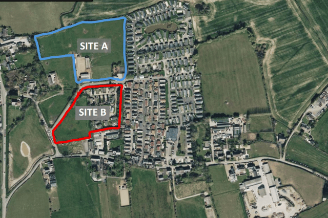 Overhead shot shows Site B in red
