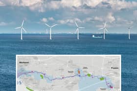 Map showing route of onshore cabling for Morgan and Morecambe windfarms
