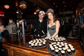Adam Thomas from I'm a Celebrity...Get Me Out of Here! and Waterloo Road, and Tilly Davenport aka Miss Blackpool 2026 at Nelly Mulligans in Blackpool. Photo: Lucinda Herbert