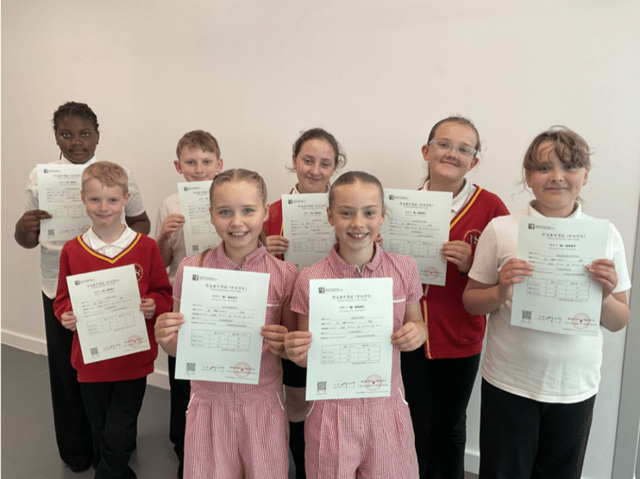 A Hawes Side Academy pupil has become the first in the school's history to pass the Level 2 Youth Chinese Test (YCT), with 13 more children passing Level 1 in the same summer term.