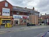 Scaffolding in place at One Stop, St Annes.