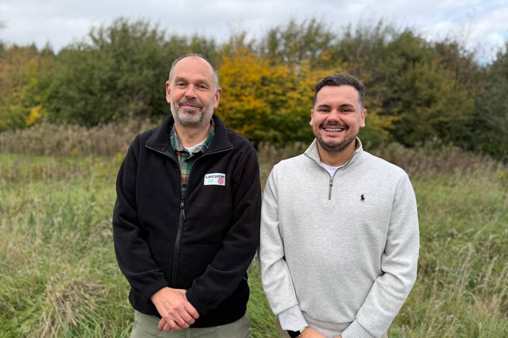 Cllr Joshua Roberts (right) and Ian Wright from the Treescapes team at Chisnall Wood in Wrightington