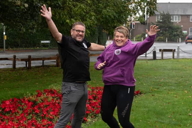 Lisa Oakley 46 from Ignite Fitness and Paul Jebb 52 have launched the 'Shit Runners Club' in Fleetwood