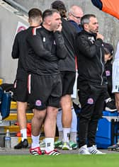 AFC Fylde head coach Craig Mahon (right) with assistant Alex Kenyon