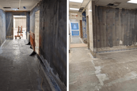 Photos taken inside the centre show the progress of the renovations. 