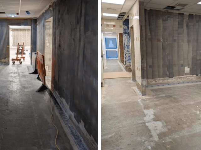 Photos taken inside the centre show the progress of the renovations. 