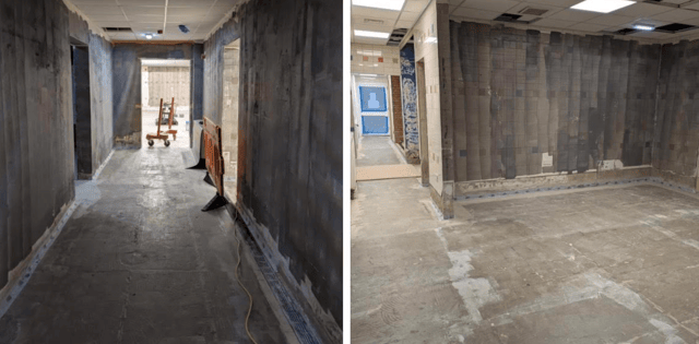 Photos taken inside the centre show the progress of the renovations.