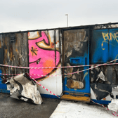 An arson attack left the NHS Covid portacabins on Blackpool South Car Park in a bad state. 
