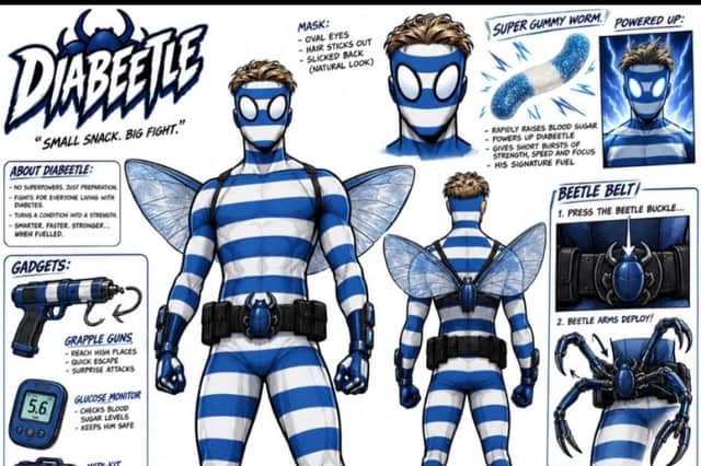 Reggie's super hero Diabeetle via ChatGPT