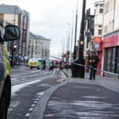 Police cordon off Talbot Road in Blackpool. Photo: Lucinda Herbert