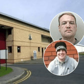 Tony Joynes (inset bottom), 47, was murdered by his cellmate Shaun Newton (inset top) while serving a 15-year sentence at HMP Garth for wounding with intent. His killer has been jailed for life and told he must serve a minimum of 34 years