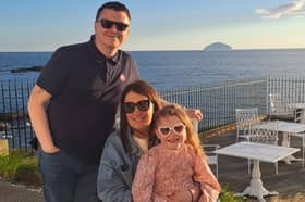 Brian Connelly with his daughter Evlyn and wife Ellie. Brian, a plastering supervisor with Blackpool-based building company Evolution, was devastated when a friend and work colleague took his own life earlier this year. He is taking part in a 60km walking challenge as part of fundraising for Movember in support of men’s mental health.