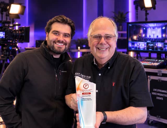 Brian Hurst from Brian David Films (right) was thrilled when his firm was named Video Production Company of the Year at the Manchester & North West England Prestige Awards 2026/27
