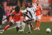 Karoy Anderson in possession as Blackpool were well beaten by Mansfield Town at Bloomfield Road on Saturday
