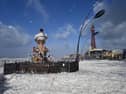 Foam on Blackpool's central Promenade amid Storm Boelo conditions