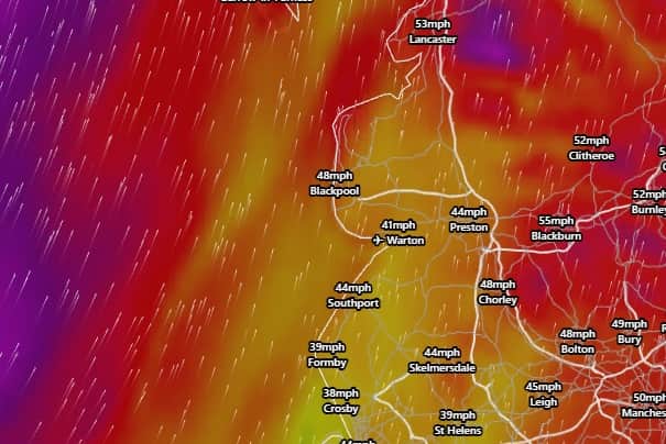 Gusts up to 48mph are expected during the early hours of Tuesday morning along the Fylde Coast. Picture: Very Weather