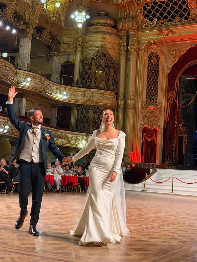 Paul and Leigh Hutchinson danced on Blackpool Tower Ballroom's famous dance floor on their wedding day.