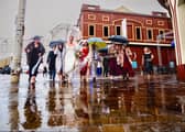 Paul and Leigh Hutchinson and their guests braved Storm Boelo when they married in Blackpool on Saturday 