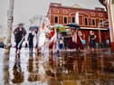 Paul and Leigh Hutchinson and their guests braved Storm Boelo when they married in Blackpool on Saturday 