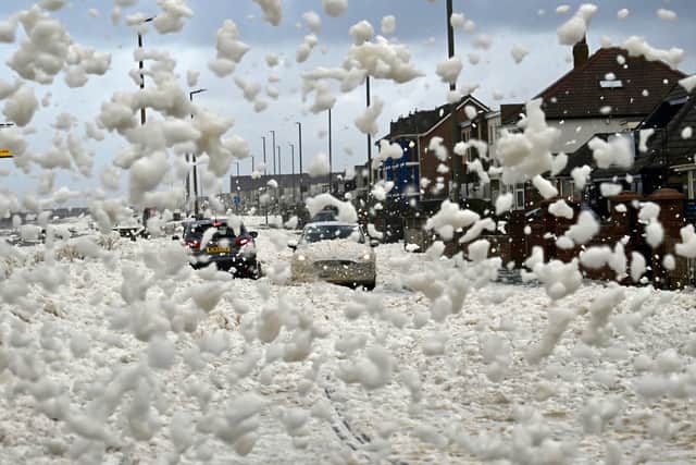 Sea foam at Cleveleys during recent storms