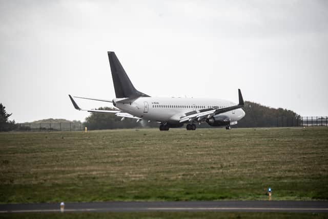 Arsenal FC land at Blackpool Airport on the day of their clash with Fleetwood Town FC. Photo: Lucinda Herbert