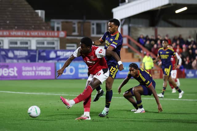 Aaron Loupalo-Bi fires Fleetwood into the lead against Arsenal