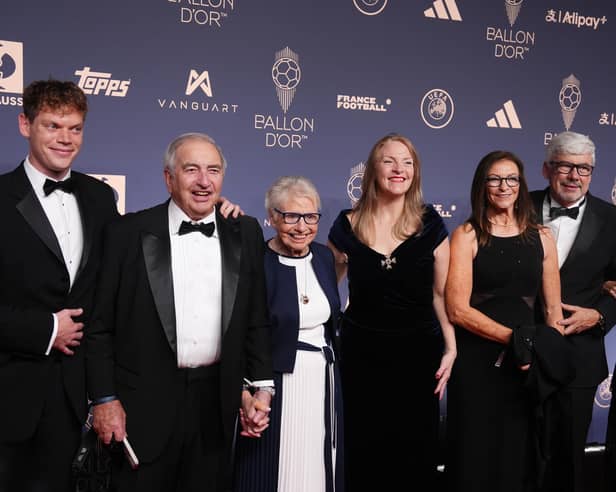 The family of Sir Stanley Matthews, including son Stanley Matthews Jr (second left), daughter Jean Matthews (third left) and granddaughters Mandy Bray (third right) and Samantha Davis (second right) were at Monday's Ballon d'Or ceremony