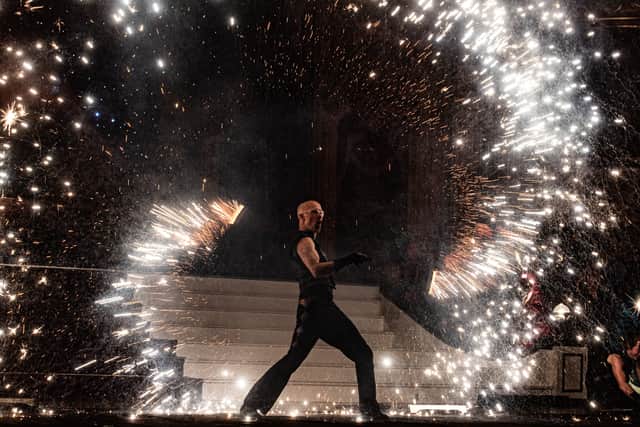 Giant illuminated puppets and fire-breathing dragins lit up the Tower Ballroom during Carnival Magic, a show by Global Grooves as part of Lightpool 2026. Photo: Lucinda Herbert
