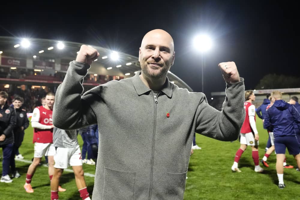 Matt Lawlor celebrates Fleetwood's famous win