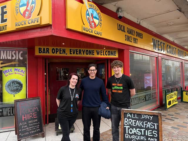 Film star & musical heavyweight Adam Garcia visits Blackpool's West Coast Rock Cafe during downtime in resort