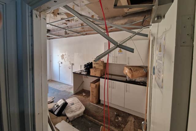 The inside of the café has been left in ruin, first from the fire, and now from those who broke in. 
