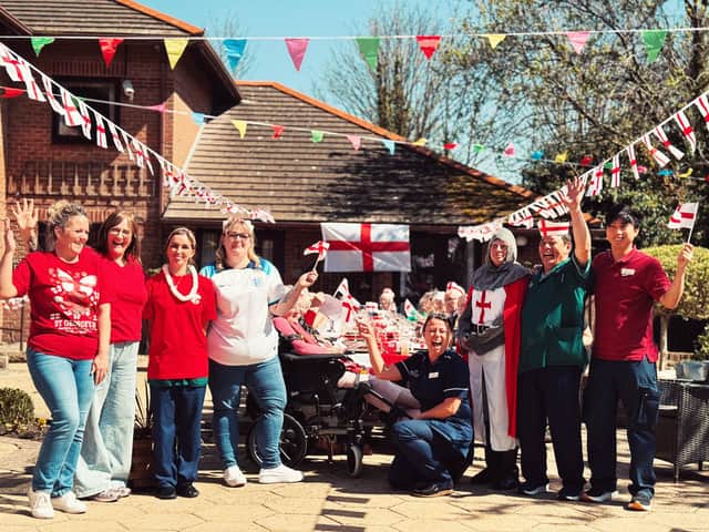 Staff and residents at Glenroyd care home in Blackpool celebrated St George’s Day with a special street party in the garden.