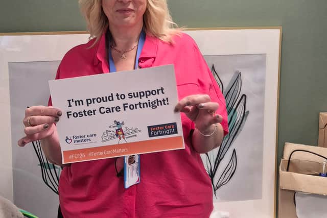 Deb Reid, Foster Care Matters Recruitment and Family Matching Co-ordinator, showing her support to Foster Care Fortnight