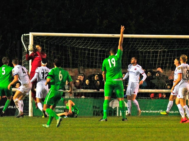 Jim Bentley admits it was all hands to the pumps at times for AFC Fylde at Nantwich Picture: STEVE MCLELLAN