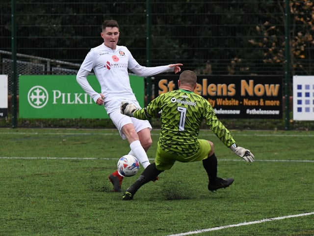 Ryan Charnley scores AFC Blackpool's winner at St Helens Picture: ADAM GEE