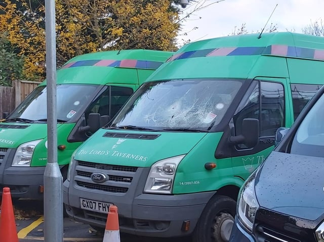 Some of the damage done to the minibuses at Highfurlong School