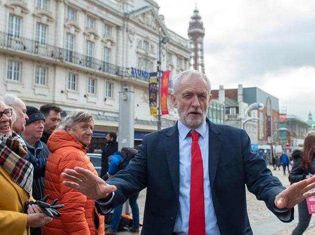 Labour Party leader Jeremy Corbyn speaks to the media in St John's Square in Blackpool during General Election campaigning (Picture: Joe Giddens/PA Wire)