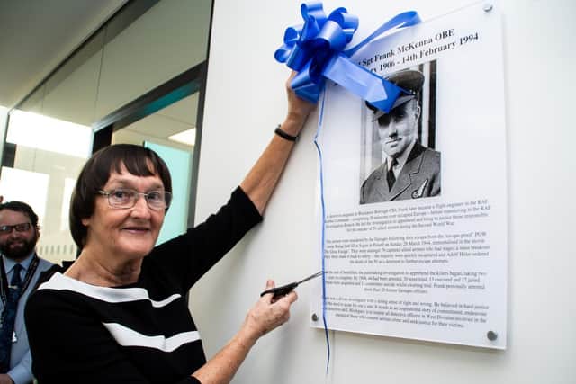 Christine Pickard of the National Association of Retired Police Officers with the new plaque in honour of Frank McKenna at Blackpool police headquarters