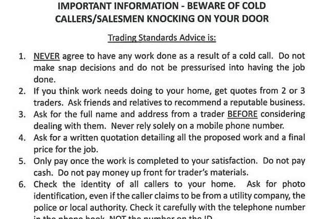 Trading Standards have provided advice for homes targeted by cold callers
