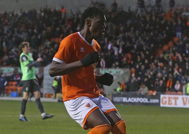 Armand Gnanduillet scored twice in Blackpool’s victory against AFC Wimbledon