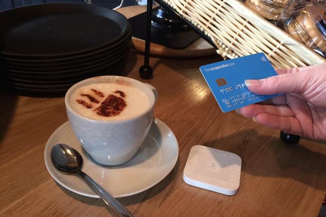 The cashless paying device at Blackpool Resort Coffee Lounge cashless cafe in Reeds Avenue.