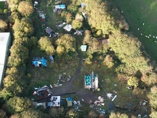 A drone view of the anti-fracking camp a mile away from Cuadrilla's drill site off Preston New Road