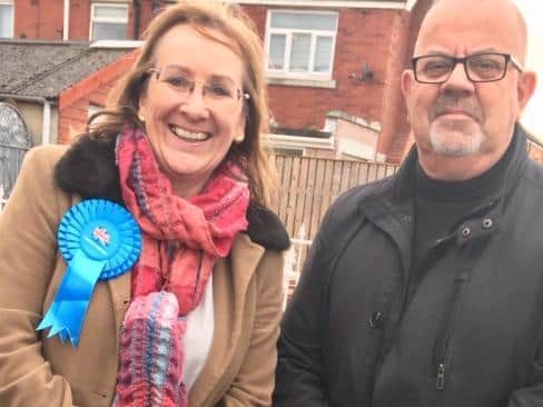 Conservative candidate Louise Thistethwaite with ex-Labour councillor Terry Rogers