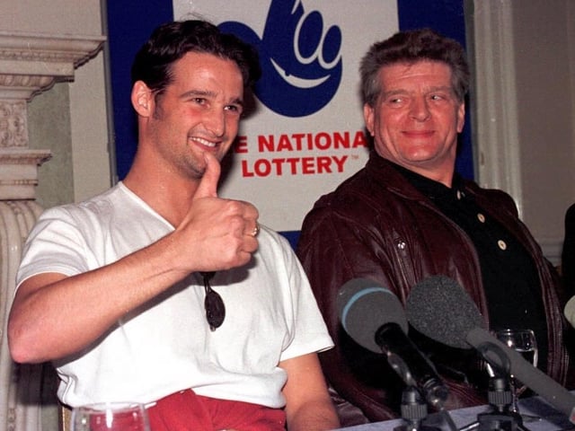The first big winner to go public was Karl Crompton, who at the time lived in Cleveleys.He found himself splashed across the nations papers after landing 10.9m in May 1996, at the age of just 23. He is pictured with his dad Keith.