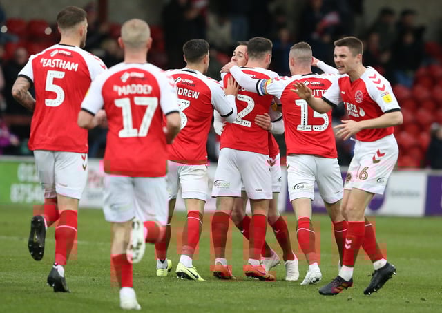 Josh Morris and his Fleetwood Town team-mates celebrate his goal