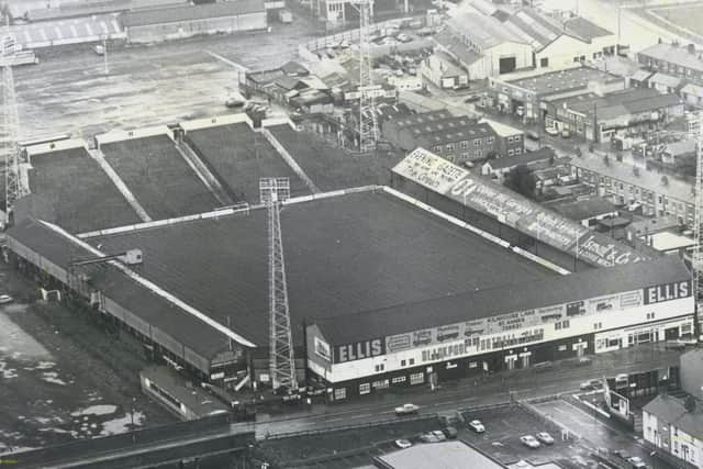 An aerial shot of Blackpool FC in the 1970s