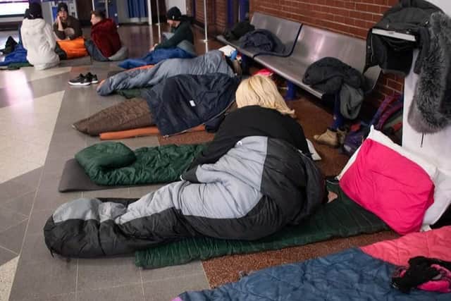 The United Blackpool sleep-out at Blackpool North station. Picture by Bpl Bible