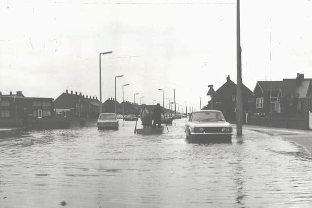 A flooded Chatsworth Avenue in Fleetwood during the storms of November 1977