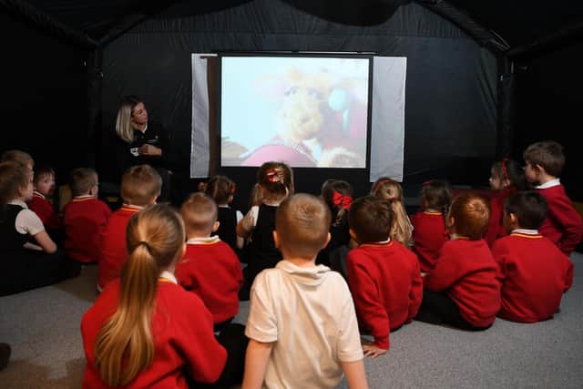 The new Life Education Centre being unveiled at Hawe Side Academy to provide special experience for pupils, which involved meeting Harold the Giraffe, in November 2018 (Picture: Neil Cross for JPIMedia)